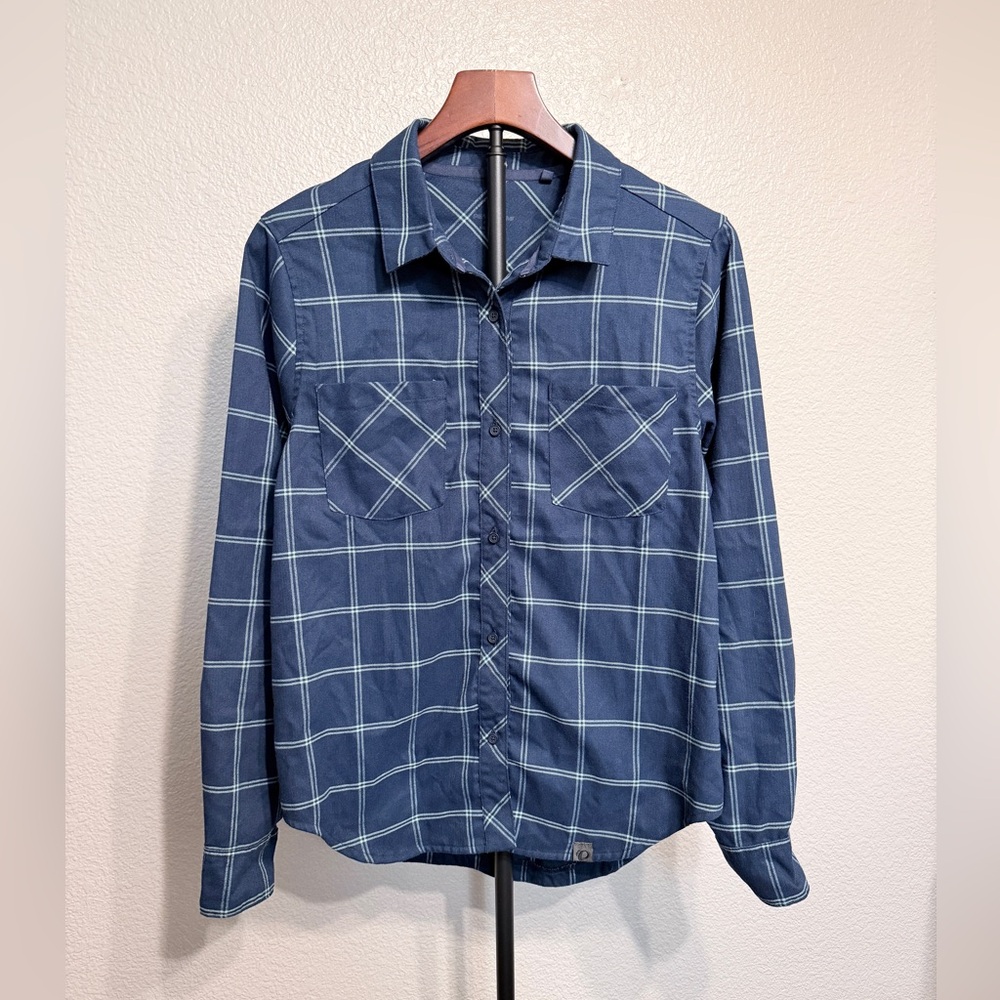 Pearl Izumi Rove Long Sleeve Flannel Plaid Navy/White Biking Shirt  - Women’s L